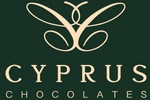 Logo of Cyprus Chocolates with a butterfly design on a dark green background
