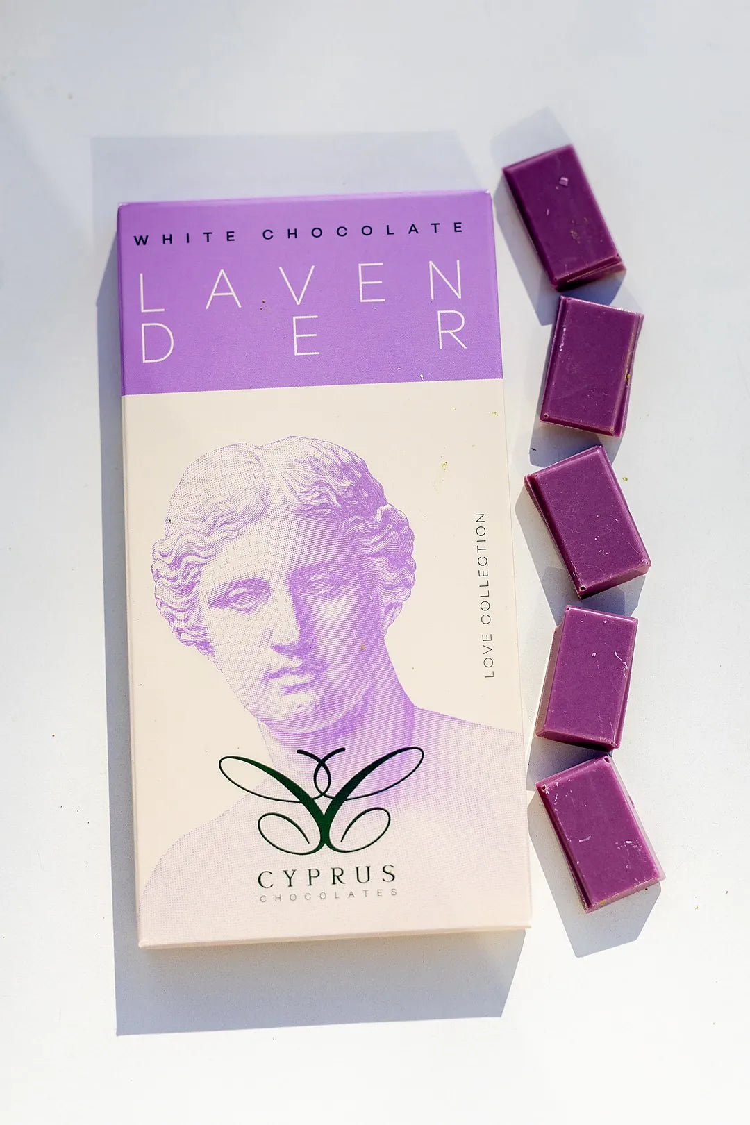 White chocolate bar with natural lavender made in Cyprus
