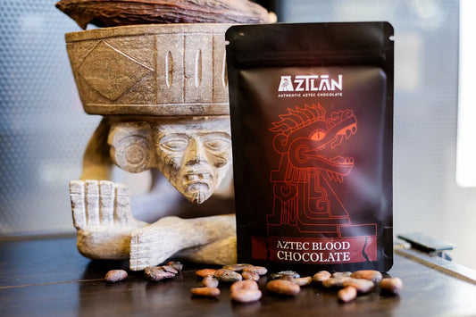 A pouch of Aztec Blood Chocolate, dark chocolate with traditional spices