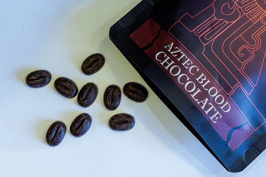 A pouch of Aztec Blood Chocolate, dark chocolate with traditional spices
