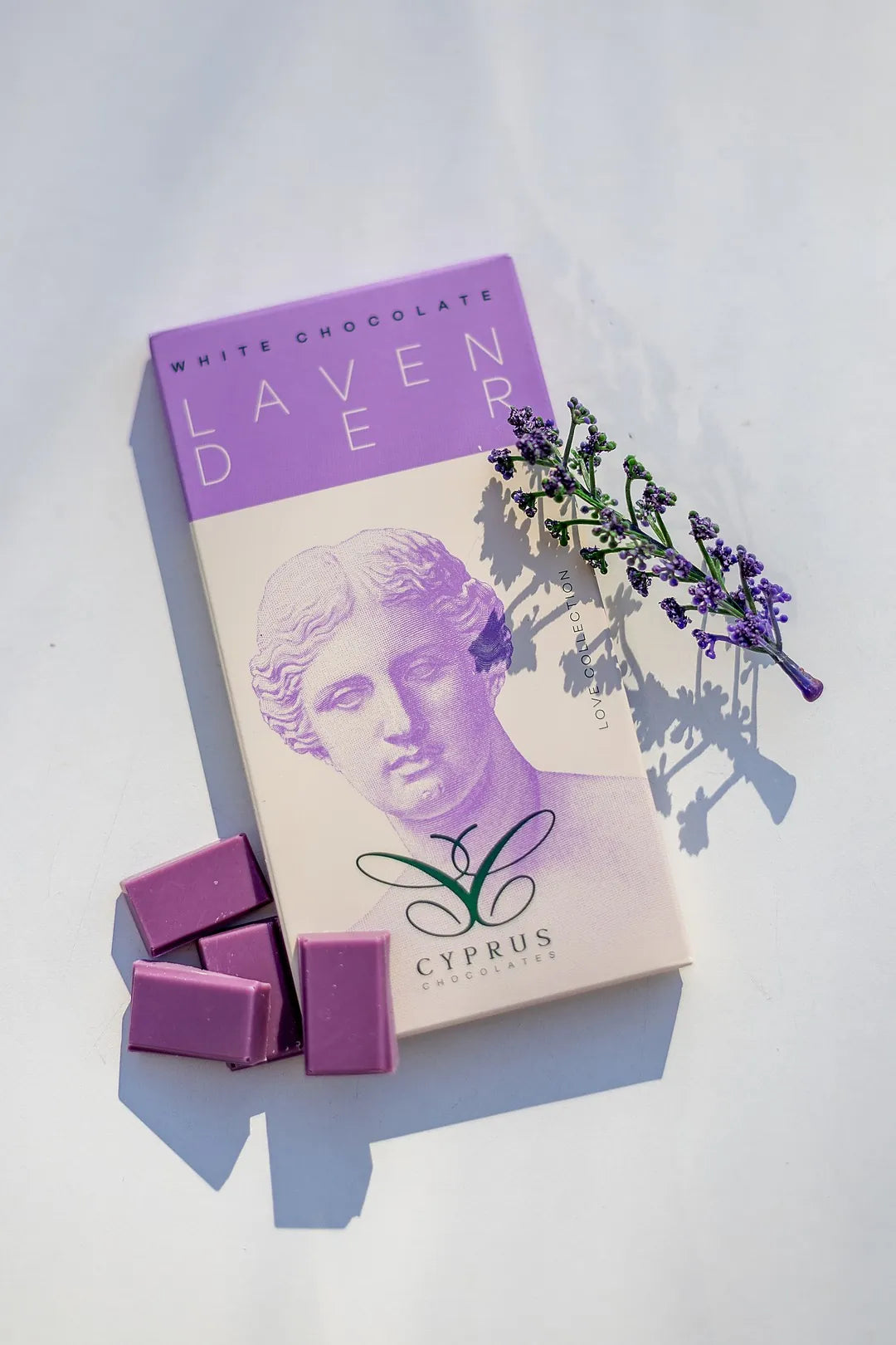 White chocolate bar with natural lavender made in Cyprus