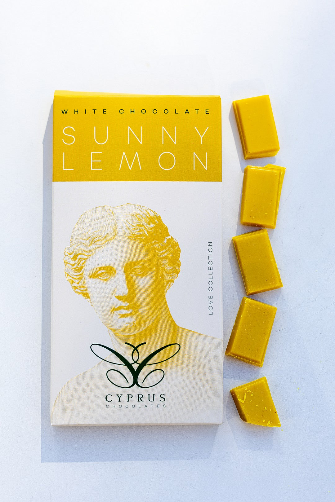 White chocolate bar with natural lemon flavour made in Cyprus