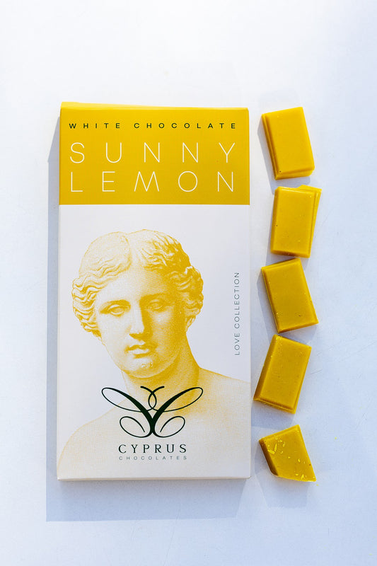 White chocolate bar with natural lemon flavour made in Cyprus